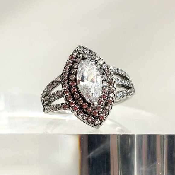 STAUER Designer Sterling Silver Mirador Marquise Cut Cubic Zirconia Ring - sz 6 - Picture 1 of 10